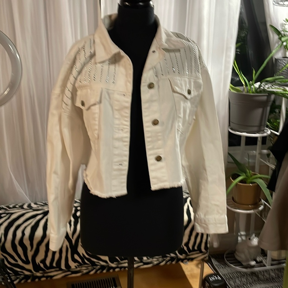 NWT Bebe White Denim With Bling